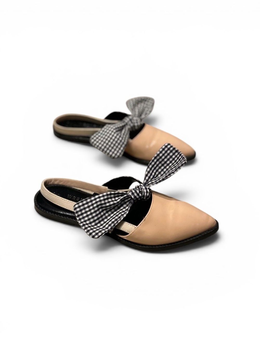 Weekend Max Mara Patent Leather Gingham Bow Slingback Flats Size 37 maxmara